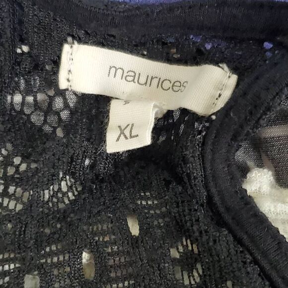 Maurices Women's XL Black Lace Overlay Top 3/4 Sleeve Sheer Floral Knit Blouse - Picture 5 of 8